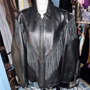 Vintage Black Leather Fringe
Western Jacket Plus Size 4X Biker
Cowboy